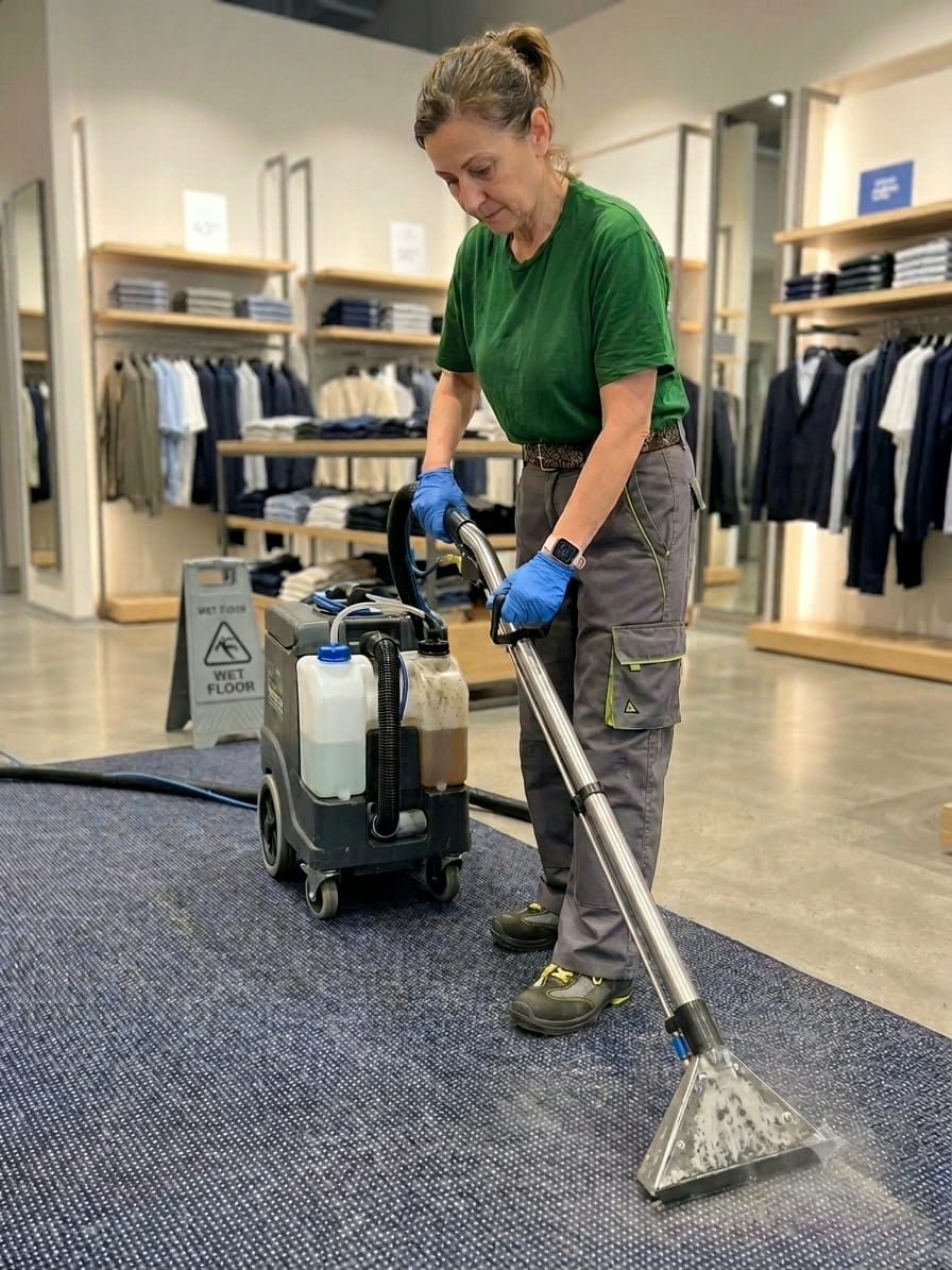 Pulizia e igienizzazione di superfici tessili in ambiente retail